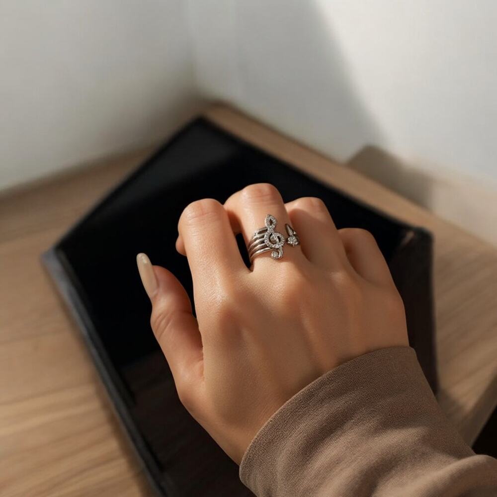 Music Note Adjustable Open Ring - Picture 5 of 7